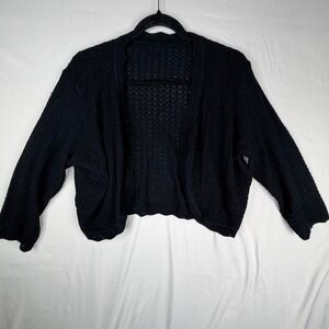 Jokelamb Black Cropped Open Front Cardigan Merino Wool Blend Pointelle Knit XL